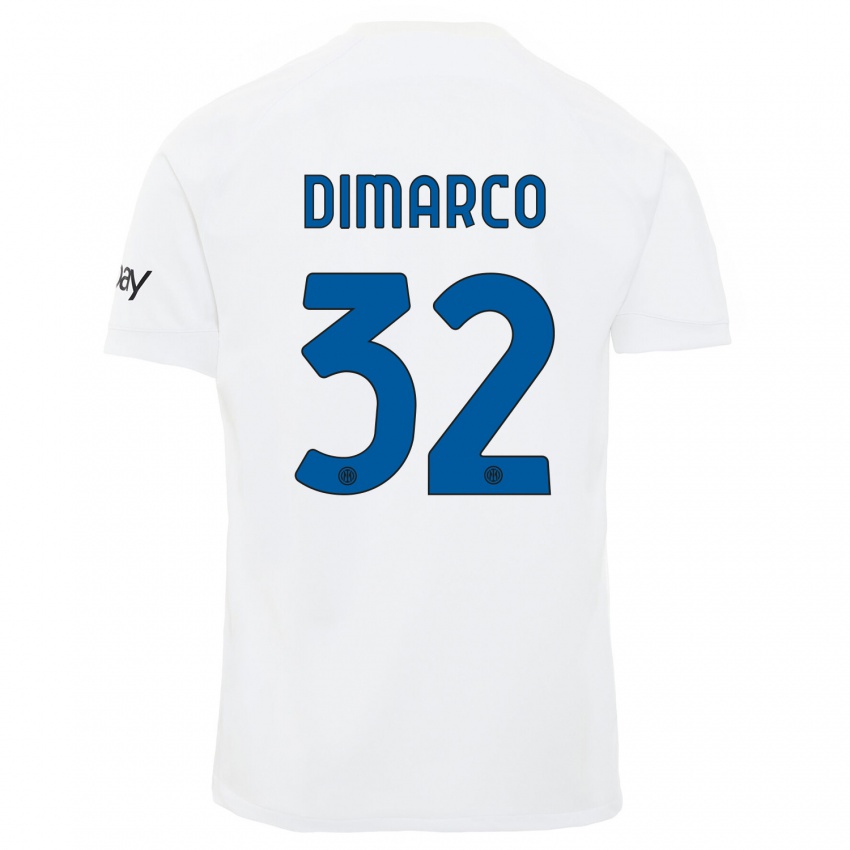 Męski Federico Dimarco #32 Biały Wyjazdowa Koszulka 2023/24 Koszulki Klubowe