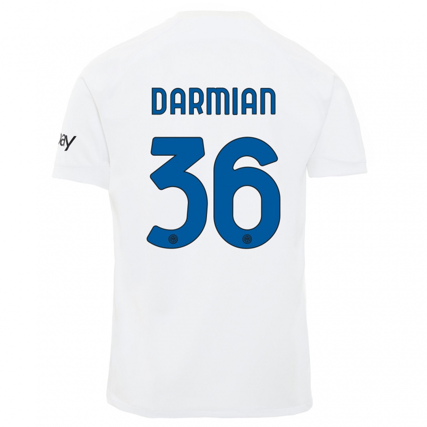 Męski Matteo Darmian #36 Biały Wyjazdowa Koszulka 2023/24 Koszulki Klubowe