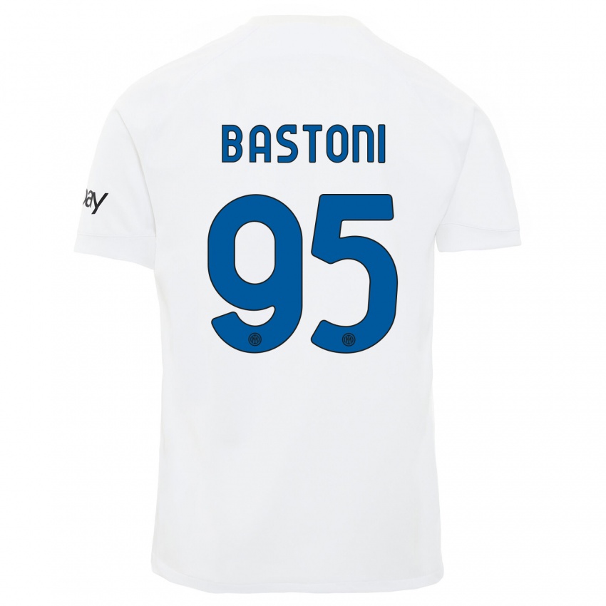 Męski Alessandro Bastoni #95 Biały Wyjazdowa Koszulka 2023/24 Koszulki Klubowe