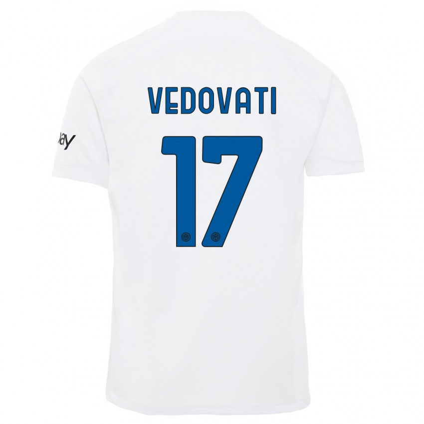 Męski Gabriele Vedovati #17 Biały Wyjazdowa Koszulka 2023/24 Koszulki Klubowe