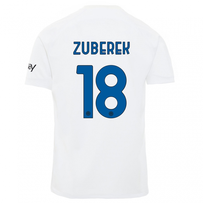 Męski Jan Zuberek #18 Biały Wyjazdowa Koszulka 2023/24 Koszulki Klubowe