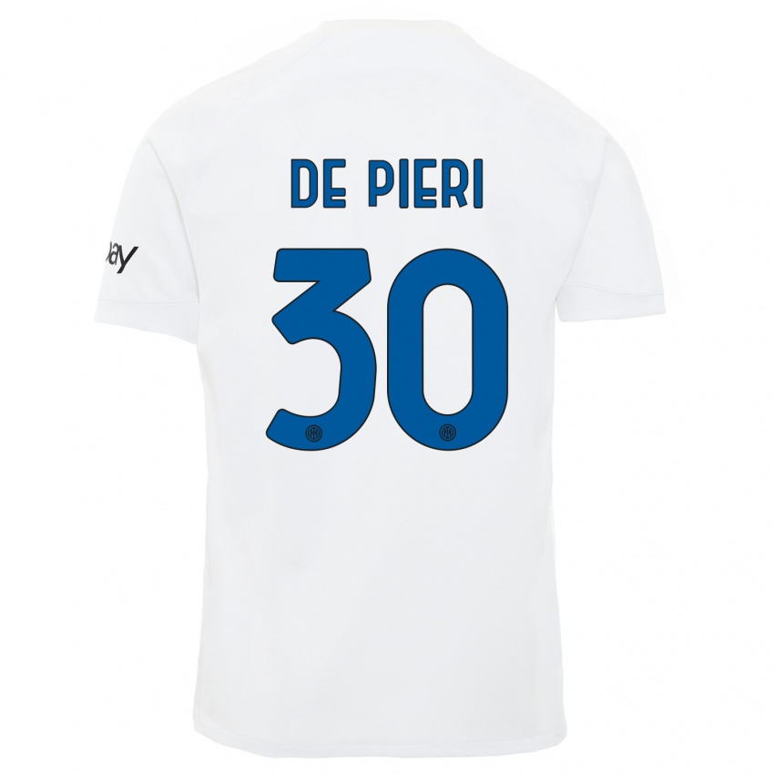 Męski Giacomo De Pieri #30 Biały Wyjazdowa Koszulka 2023/24 Koszulki Klubowe