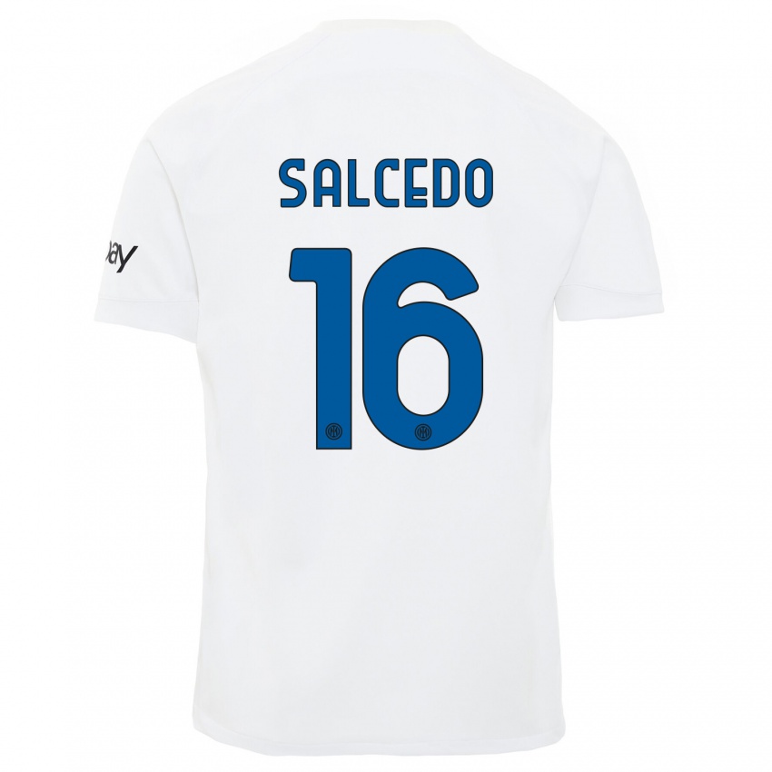 Męski Eddie Salcedo #16 Biały Wyjazdowa Koszulka 2023/24 Koszulki Klubowe