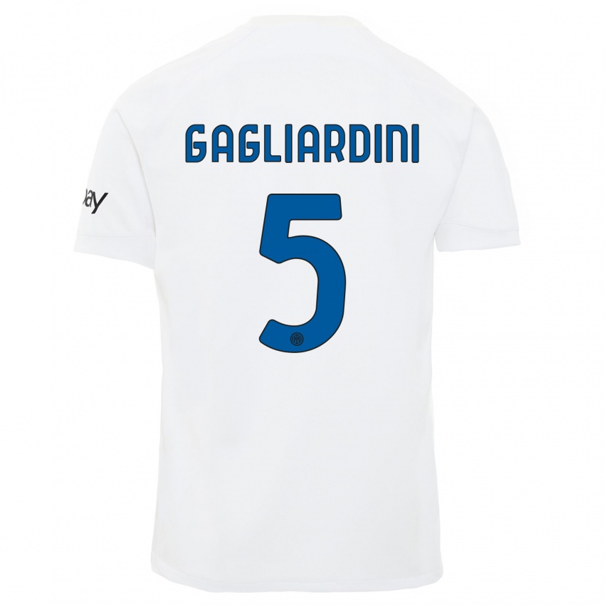 Męski Roberto Gagliardini #5 Biały Wyjazdowa Koszulka 2023/24 Koszulki Klubowe