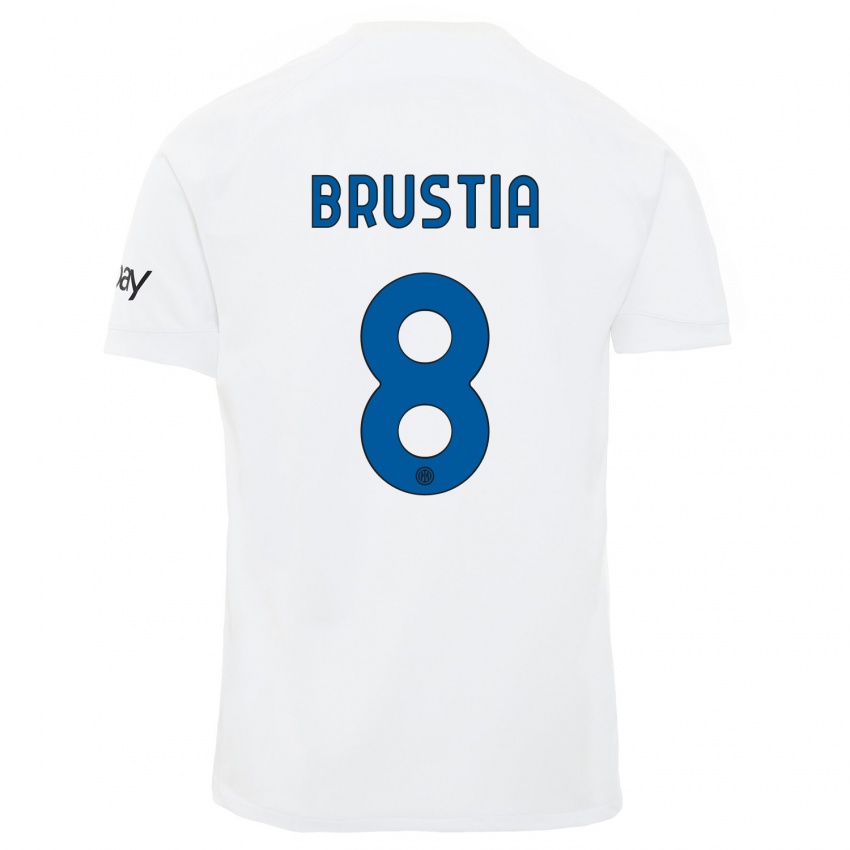 Męski Martina Brustia #8 Biały Wyjazdowa Koszulka 2023/24 Koszulki Klubowe