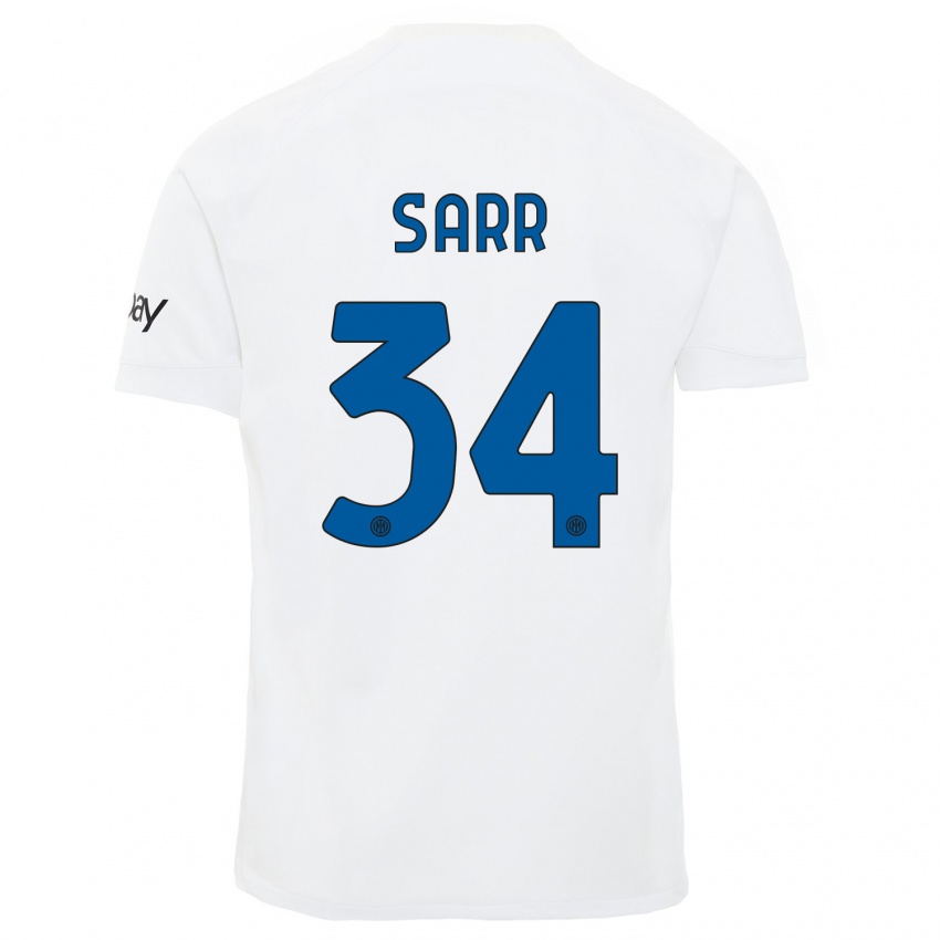 Męski Amadou Sarr #34 Biały Wyjazdowa Koszulka 2023/24 Koszulki Klubowe