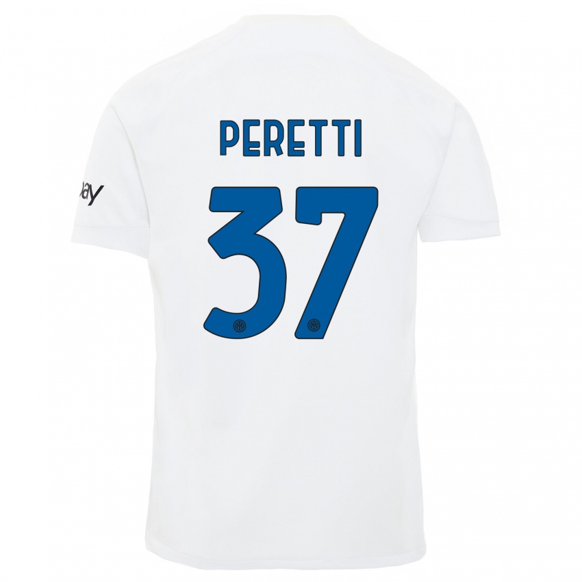 Męski Lorenzo Peretti #37 Biały Wyjazdowa Koszulka 2023/24 Koszulki Klubowe