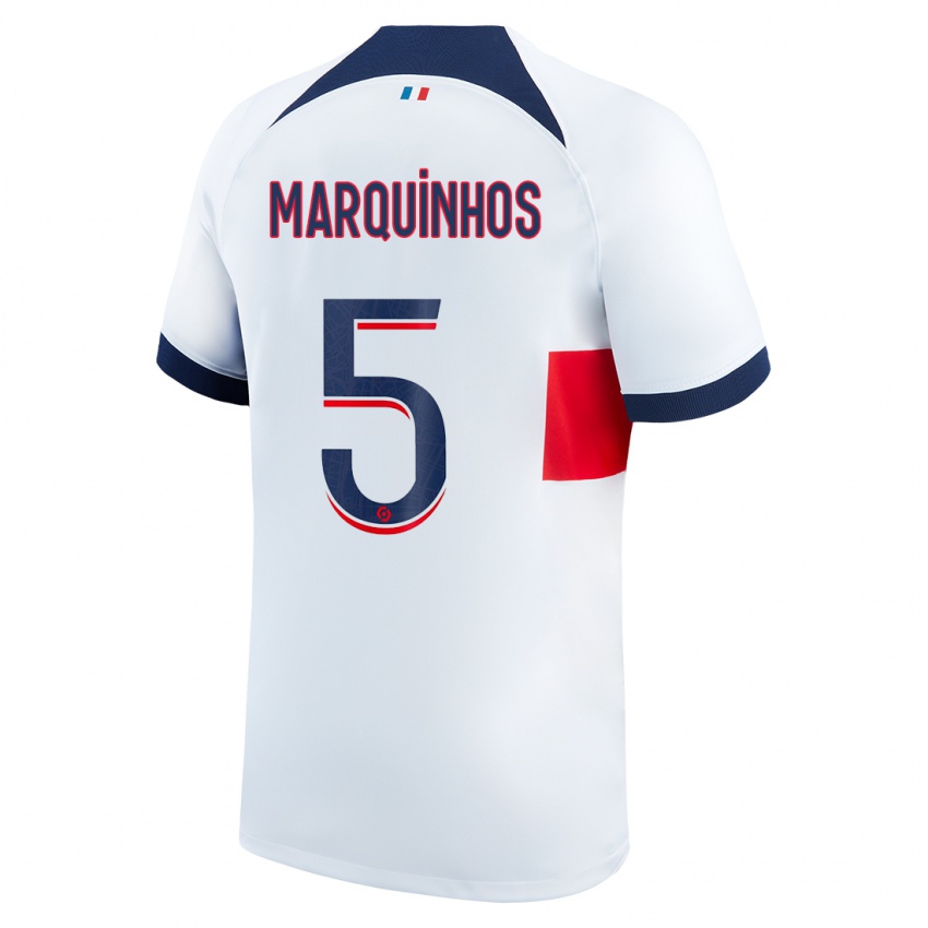 Męski Marquinhos #5 Biały Wyjazdowa Koszulka 2023/24 Koszulki Klubowe