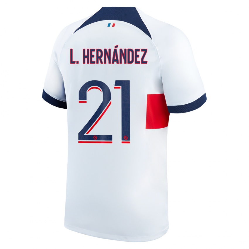 Męski Lucas Hernandez #21 Biały Wyjazdowa Koszulka 2023/24 Koszulki Klubowe