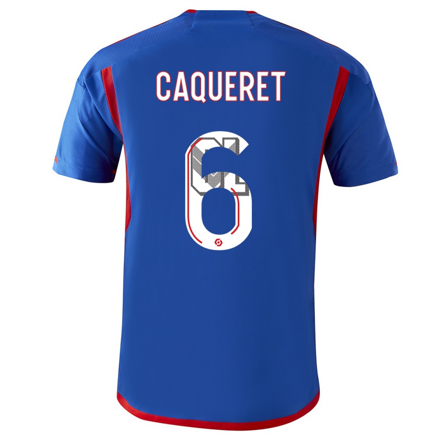Męski Maxence Caqueret #6 Niebieski Czerwony Wyjazdowa Koszulka 2023/24 Koszulki Klubowe