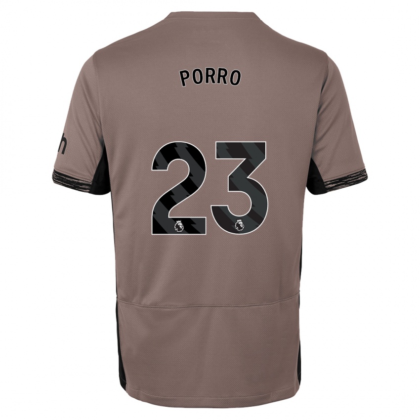 Męski Pedro Porro #23 Ciemny Beż Trzeci Komplet Koszulka 2023/24 Koszulki Klubowe