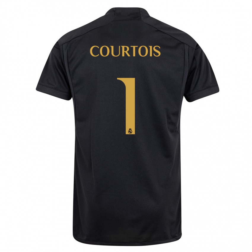 Męski Thibaut Courtois #1 Czarny Trzeci Komplet Koszulka 2023/24 Koszulki Klubowe