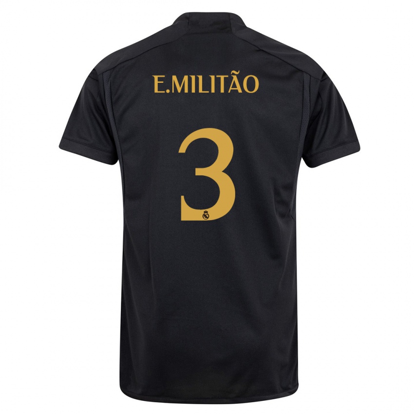 Męski Eder Militao #3 Czarny Trzeci Komplet Koszulka 2023/24 Koszulki Klubowe