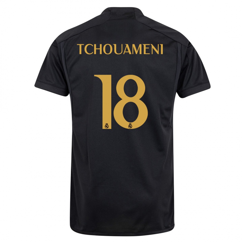 Męski Aurelien Tchouameni #18 Czarny Trzeci Komplet Koszulka 2023/24 Koszulki Klubowe