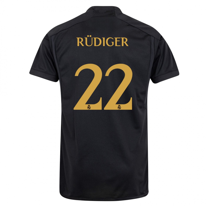 Męski Antonio Rudiger #22 Czarny Trzeci Komplet Koszulka 2023/24 Koszulki Klubowe