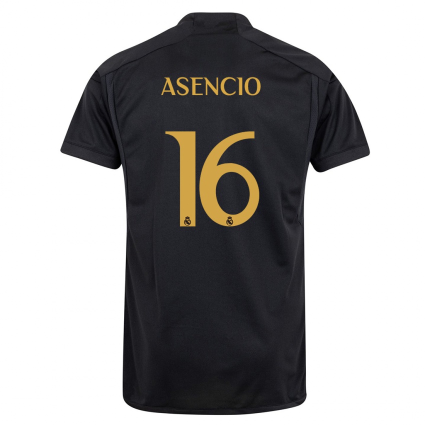 Męski Raul Asencio #16 Czarny Trzeci Komplet Koszulka 2023/24 Koszulki Klubowe