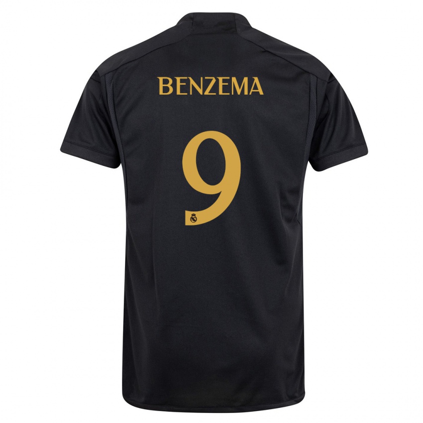 Męski Karim Benzema #9 Czarny Trzeci Komplet Koszulka 2023/24 Koszulki Klubowe