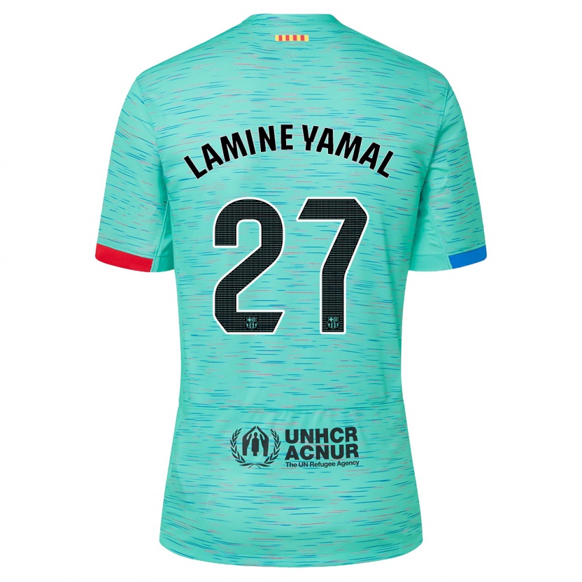 Męski Lamine Yamal #27 Lekka Aqua Trzeci Komplet Koszulka 2023/24 Koszulki Klubowe