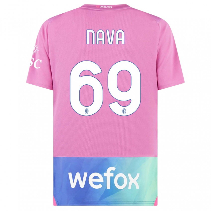 Męski Lapo Nava #69 Różowy Fiolet Trzeci Komplet Koszulka 2023/24 Koszulki Klubowe