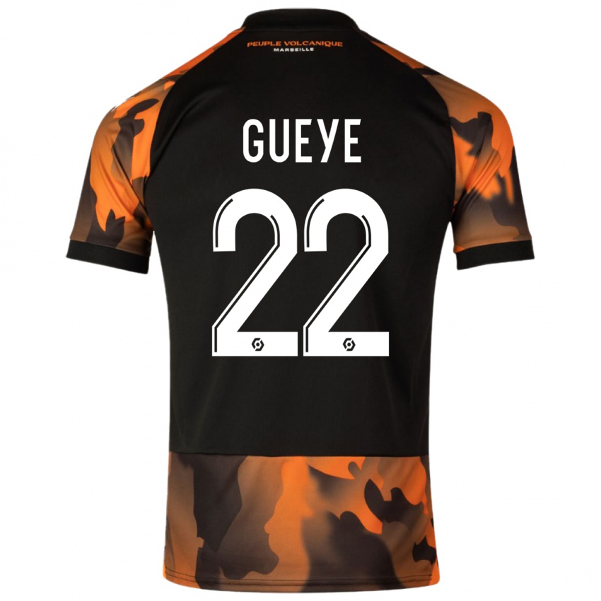 Męski Pape Gueye #22 Czarny Pomarańczowy Trzeci Komplet Koszulka 2023/24 Koszulki Klubowe