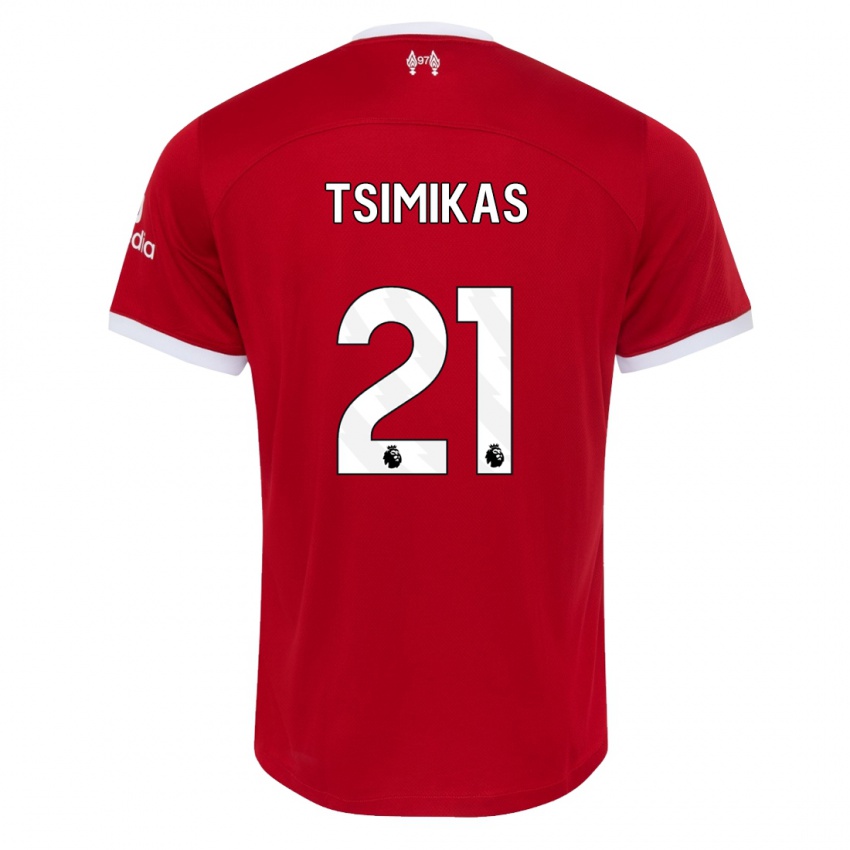 Kobiety Konstantinos Tsimikas #21 Czerwony Domowa Koszulka 2023/24 Koszulki Klubowe