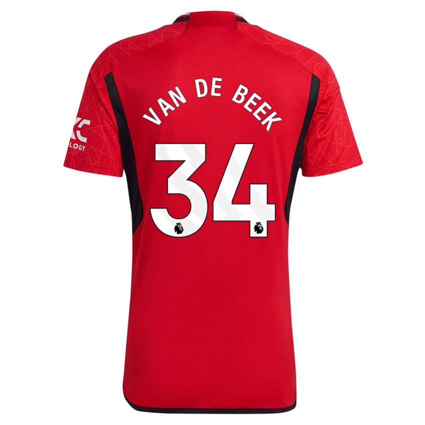 Kobiety Donny Van De Beek #34 Czerwony Domowa Koszulka 2023/24 Koszulki Klubowe