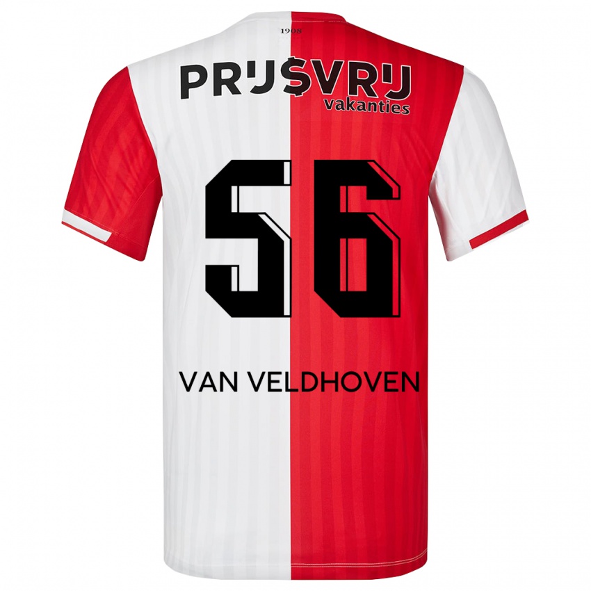 Kobiety Kars Van Veldhoven #56 Czerwony Biały Domowa Koszulka 2023/24 Koszulki Klubowe