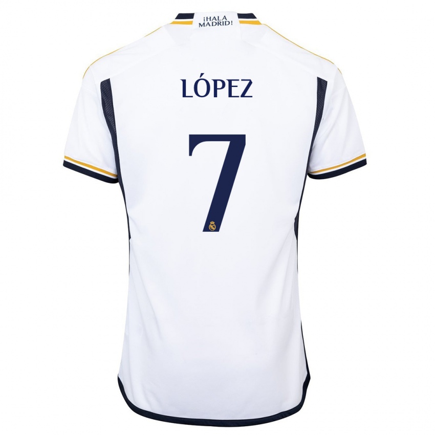 Kobiety Noel López #7 Biały Domowa Koszulka 2023/24 Koszulki Klubowe