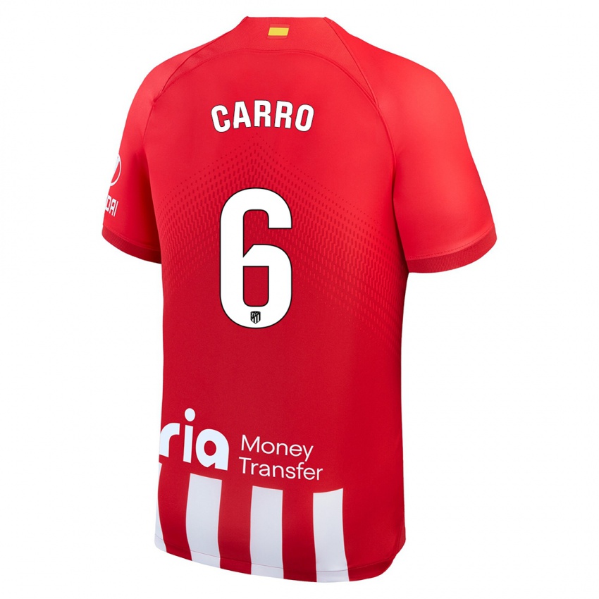 Kobiety Mikel Carro #6 Czerwony Biały Domowa Koszulka 2023/24 Koszulki Klubowe