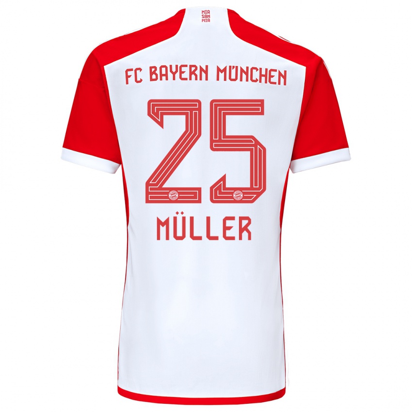 Kobiety Thomas Muller #25 Czerwony Biały Domowa Koszulka 2023/24 Koszulki Klubowe