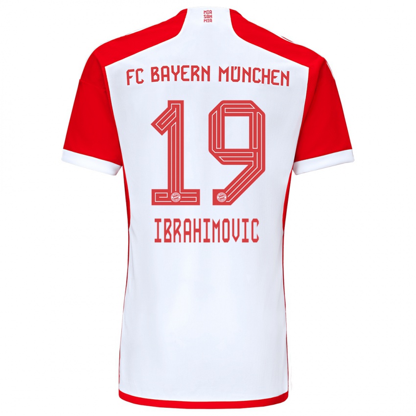 Kobiety Arijon Ibrahimovic #19 Czerwony Biały Domowa Koszulka 2023/24 Koszulki Klubowe