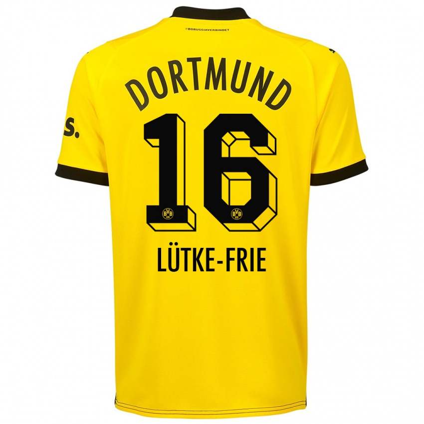 Kobiety Dennis Lütke-Frie #16 Żółty Domowa Koszulka 2023/24 Koszulki Klubowe