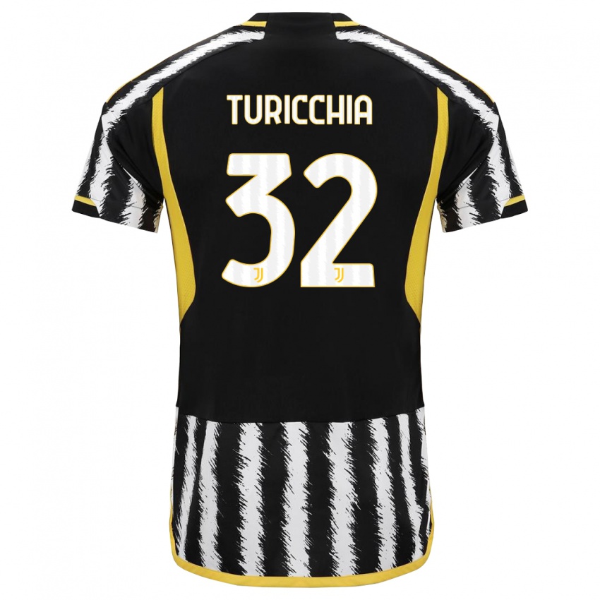 Kobiety Riccardo Turicchia #32 Czarny Biały Domowa Koszulka 2023/24 Koszulki Klubowe
