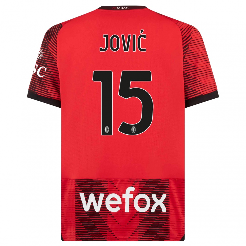Kobiety Luka Jovic #15 Czerwony Czarny Domowa Koszulka 2023/24 Koszulki Klubowe