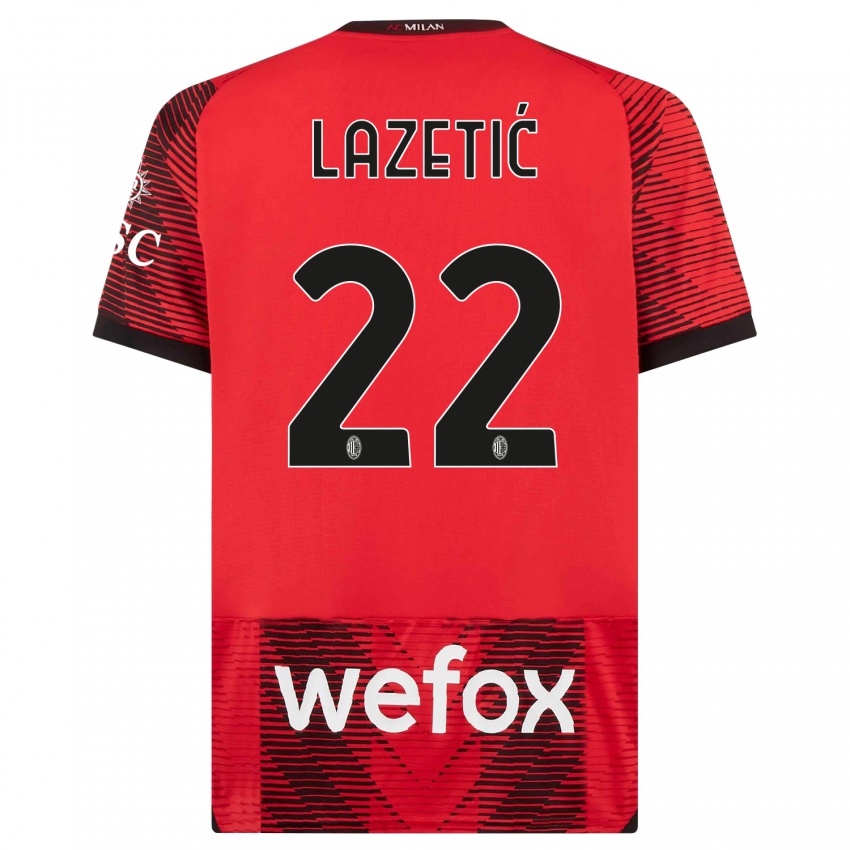 Kobiety Marko Lazetic #22 Czerwony Czarny Domowa Koszulka 2023/24 Koszulki Klubowe