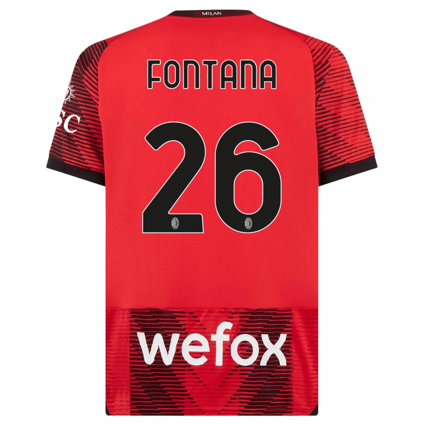 Kobiety Francesco Fontana #26 Czerwony Czarny Domowa Koszulka 2023/24 Koszulki Klubowe