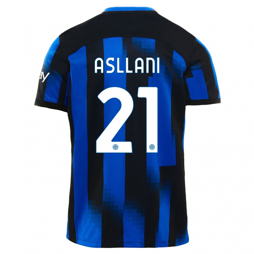Kobiety Kristjan Asllani #21 Czarno-Niebieski Domowa Koszulka 2023/24 Koszulki Klubowe