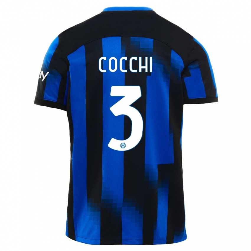 Kobiety Matteo Cocchi #3 Czarno-Niebieski Domowa Koszulka 2023/24 Koszulki Klubowe