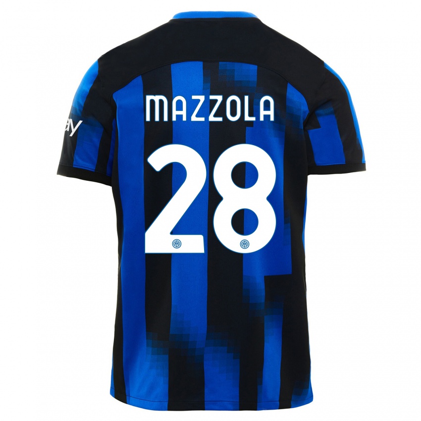 Kobiety Giuseppe Mazzola #28 Czarno-Niebieski Domowa Koszulka 2023/24 Koszulki Klubowe