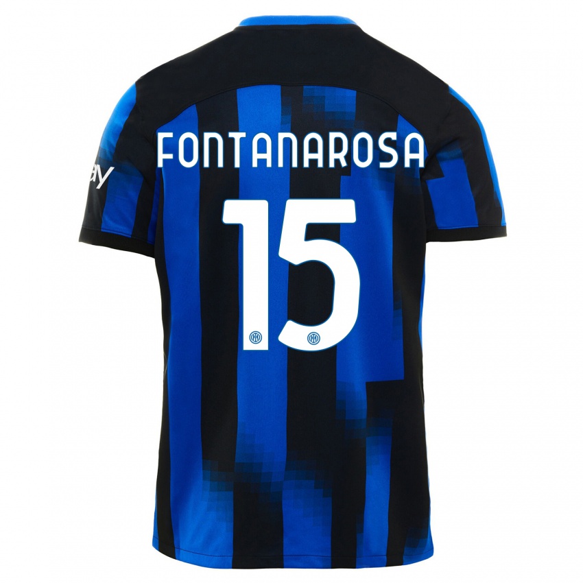 Kobiety Alessandro Fontanarosa #15 Czarno-Niebieski Domowa Koszulka 2023/24 Koszulki Klubowe