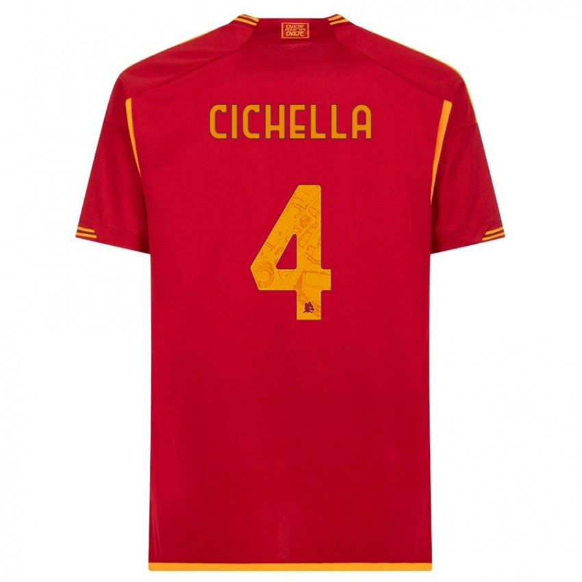 Kobiety Matteo Cichella #4 Czerwony Domowa Koszulka 2023/24 Koszulki Klubowe