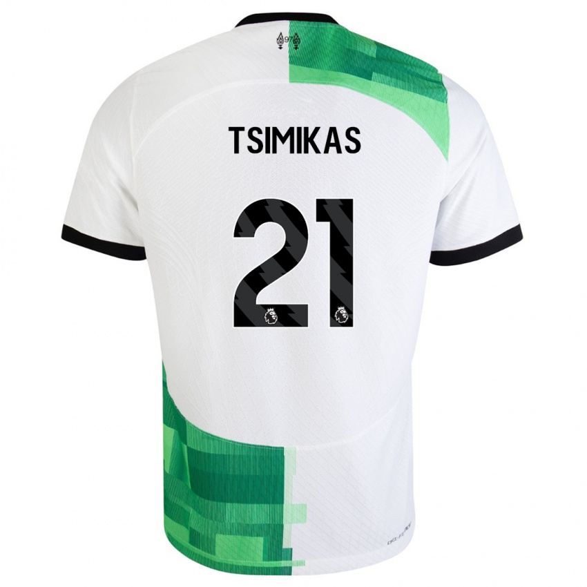 Kobiety Konstantinos Tsimikas #21 Biały Zielony Wyjazdowa Koszulka 2023/24 Koszulki Klubowe