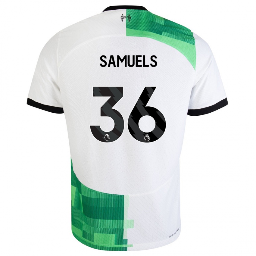 Kobiety Kerron Samuels #36 Biały Zielony Wyjazdowa Koszulka 2023/24 Koszulki Klubowe