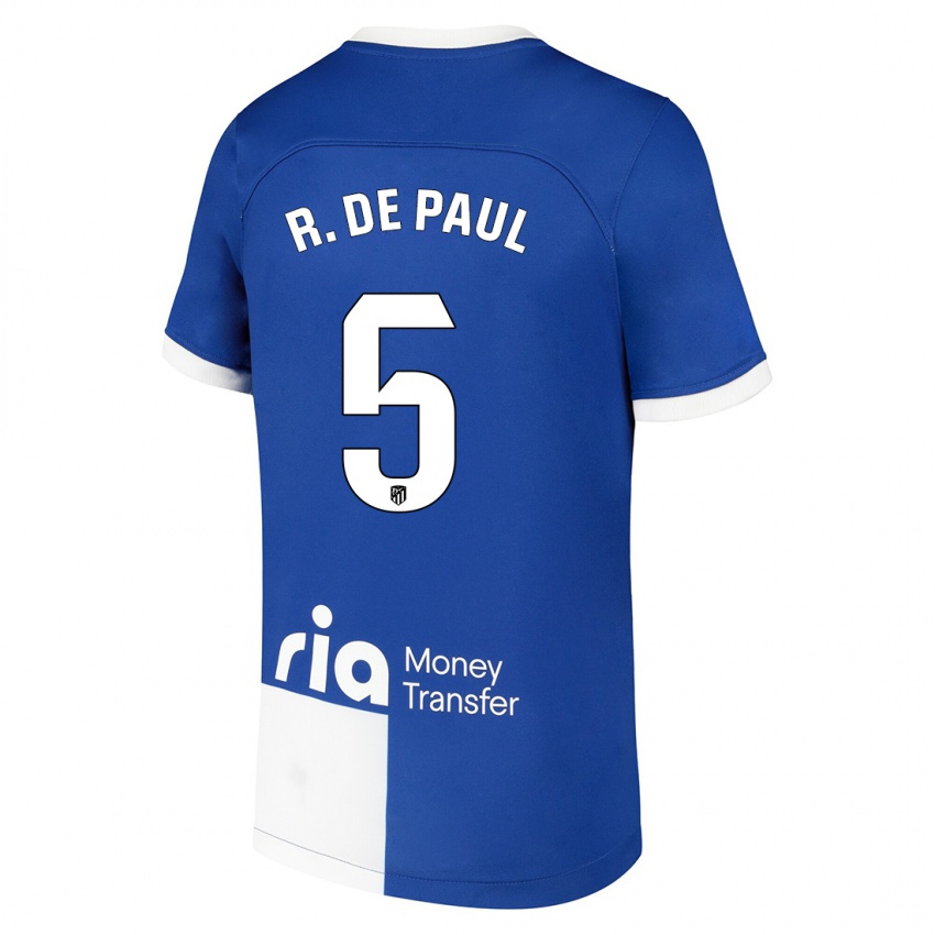 Kobiety Rodrigo De Paul #5 Niebiesko Biały Wyjazdowa Koszulka 2023/24 Koszulki Klubowe