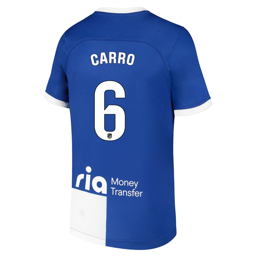 Kobiety Mikel Carro #6 Niebiesko Biały Wyjazdowa Koszulka 2023/24 Koszulki Klubowe