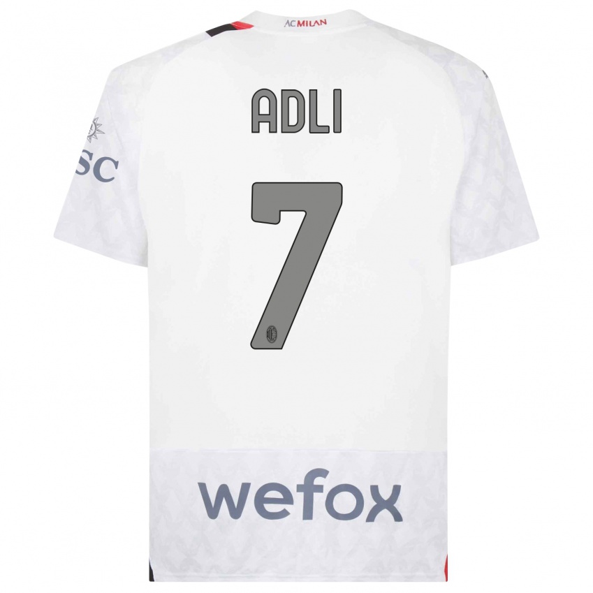 Kobiety Yacine Adli #7 Biały Wyjazdowa Koszulka 2023/24 Koszulki Klubowe