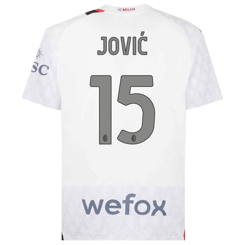 Kobiety Luka Jovic #15 Biały Wyjazdowa Koszulka 2023/24 Koszulki Klubowe