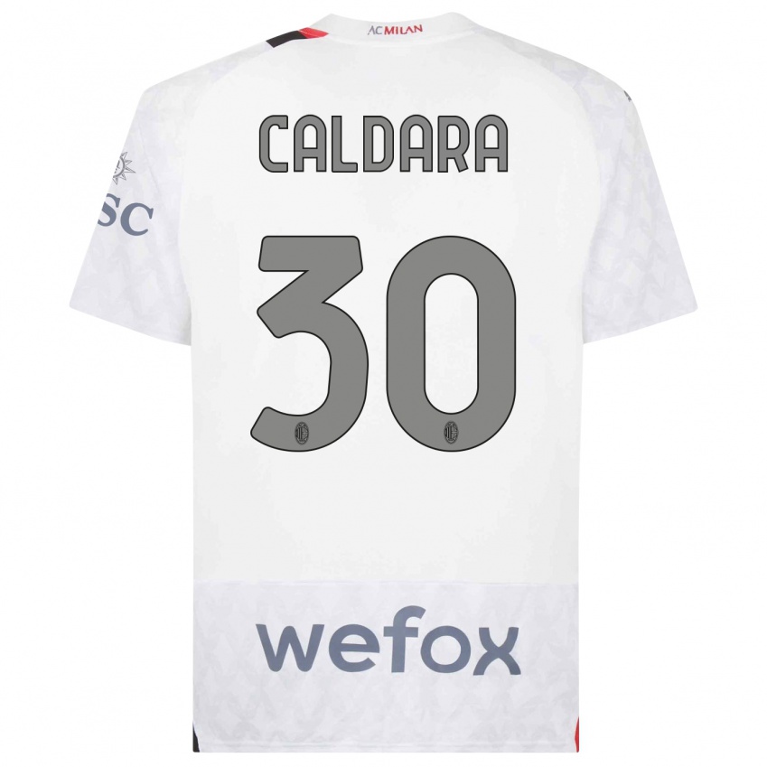 Kobiety Mattia Caldara #30 Biały Wyjazdowa Koszulka 2023/24 Koszulki Klubowe