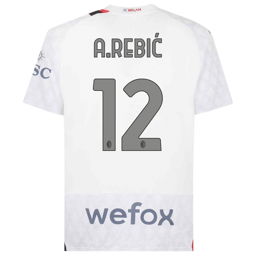 Kobiety Ante Rebic #12 Biały Wyjazdowa Koszulka 2023/24 Koszulki Klubowe