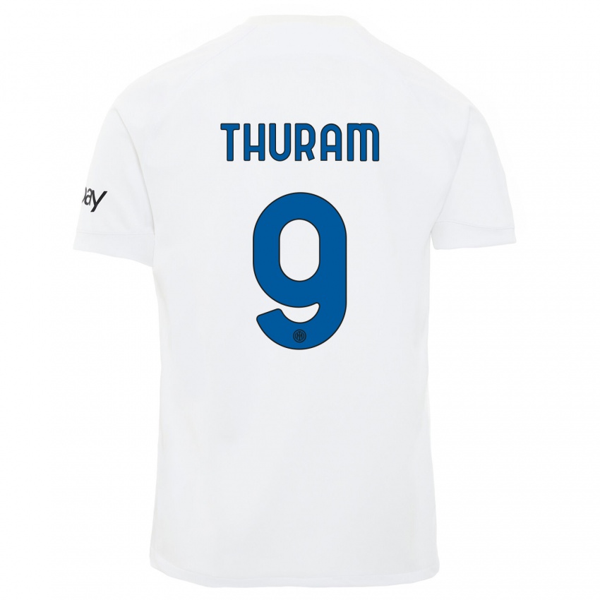Kobiety Marcus Thuram #9 Biały Wyjazdowa Koszulka 2023/24 Koszulki Klubowe
